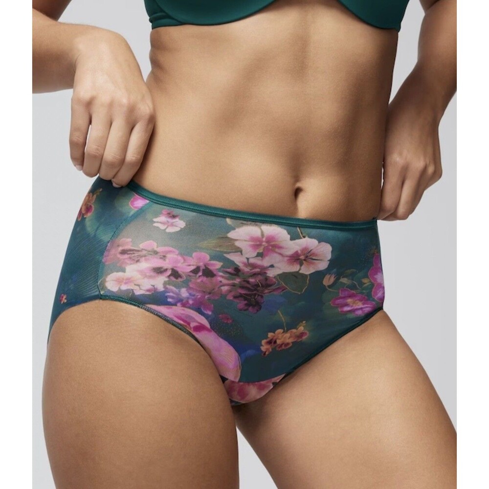 Soma Brief Vanishing Edge Micro Modern Brief  Panty in Blooms Forest Green XL